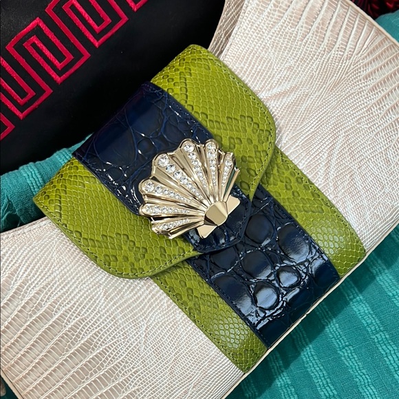 Elegant Cream and Green Women's Bag by Brahmin - Picture 2 of 9